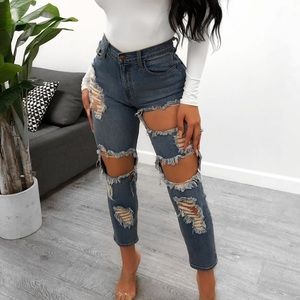 Distressed mom jeans